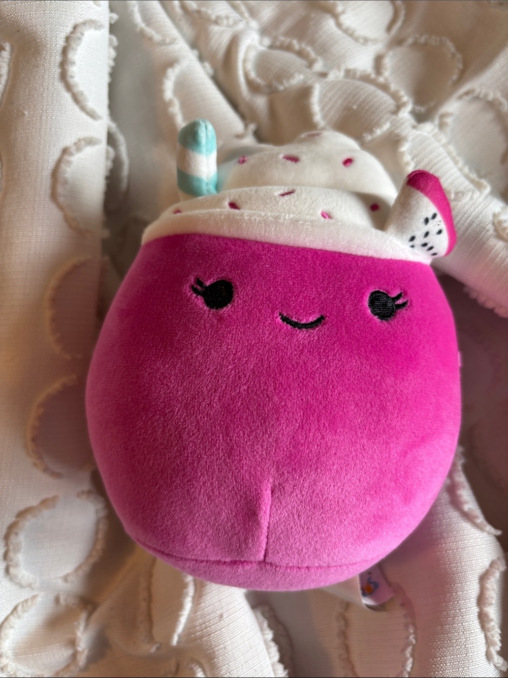 Squishmallows Bright Pink Sundae Plush with White & Teal Accents